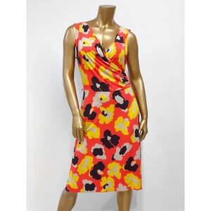Anne Klein Women's Multicolor Floral Print Sleeveless Faux Wrap Dress Size M